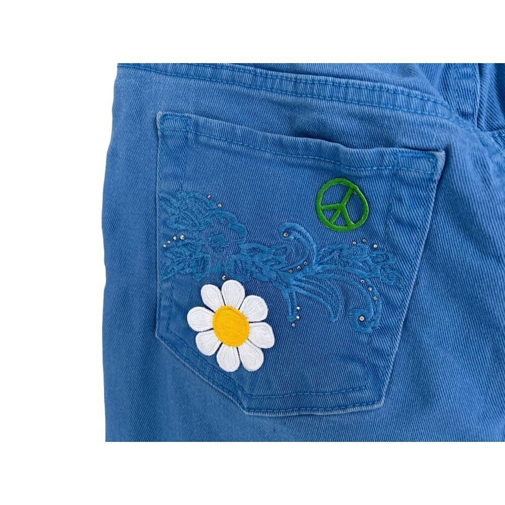 Gloria Vanderbild Blue Jeans with Daisies LOVE PEACE Embroidered Patches - Picture 14 of 14